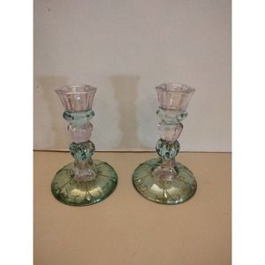 Vintage Party lite lavender, blue jewel embellishment glass candle sticks 5"